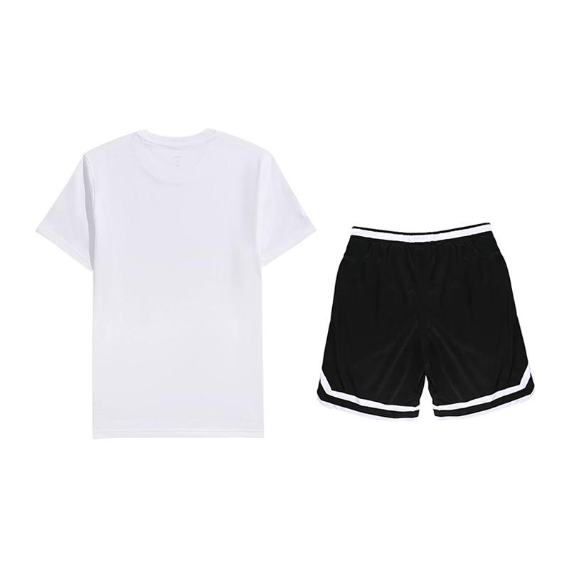 Li-Ning Solid Color Round Neck Pullover Short Sleeve Casual Sports Suit Unisex suit White Black AHSUA49-1+YAPV001-1
