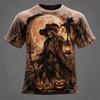 New Men's Crew-Neck T-Shirt Pumpkin Skeleton and Scarecrow Print Halloween Horror Casual Top Unisex Holiday Party Outfit