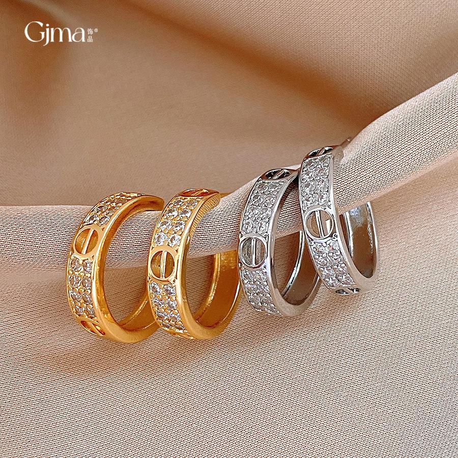 18k real gold electroplated zircon hollow C-shaped earrings light luxury high-end stud earrings European and American personalized earrings