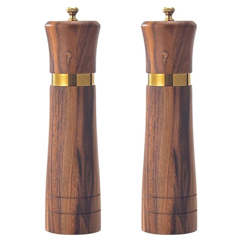 ABBP-Manual Acacia Wood Salt And Pepper Grinder Set(2PCS), Refillable Pepper And Salt Mill, Spices Grinder Tool