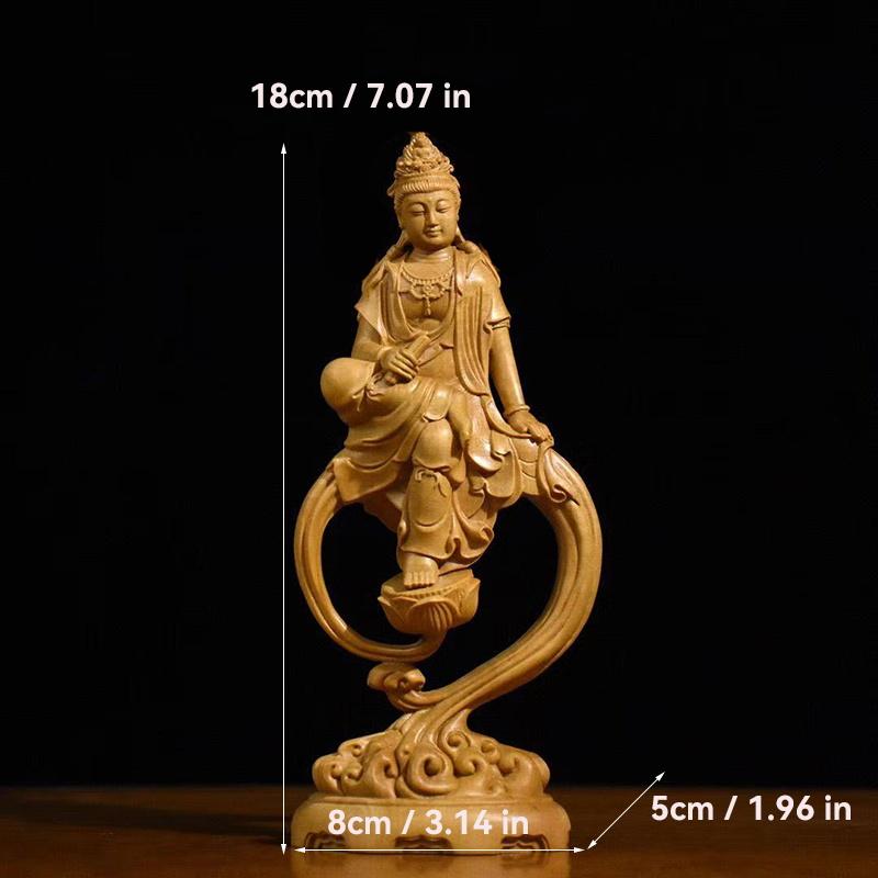 Solid woodGuanyin Buddha Bodhisattva Character Figurines Home Room Office Wealth Luck Feng Shui Decor Wood Carving Buddha Statue