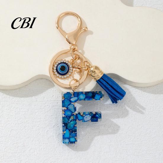Portable Key Organizer Blue Series Keychain Pendant, Initial Letter Charm Chain with Eyes Tassel Design, A-Z Holder for Bags Backpacks Cars