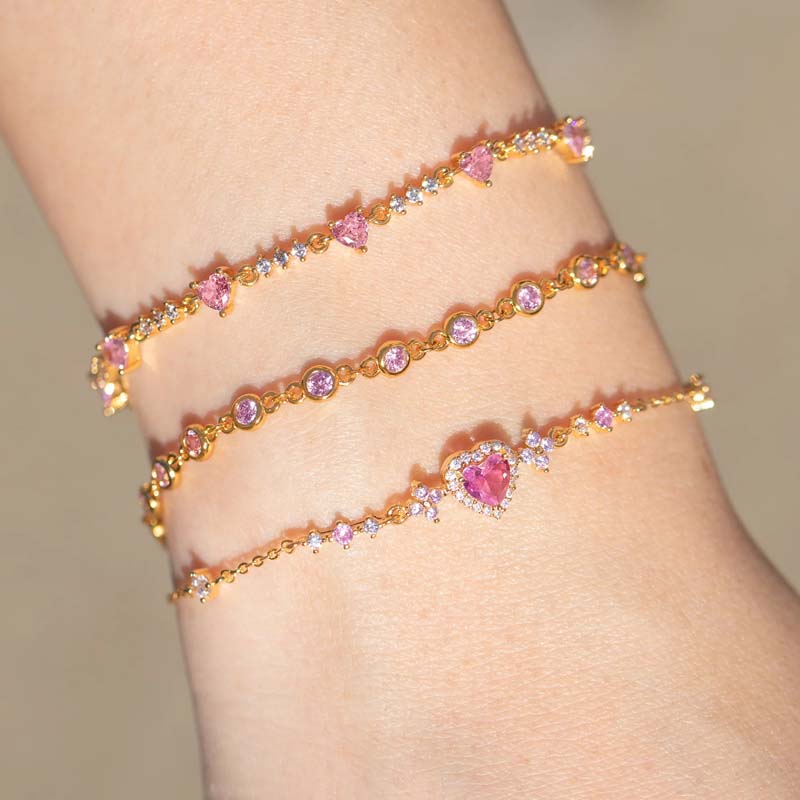 Y2K Pink Zircon Bowknot Love Heart Chain Bracelets For Women Exquisite Shiny Crystal Adjustable Bracelets Birthday Jewelry Gift