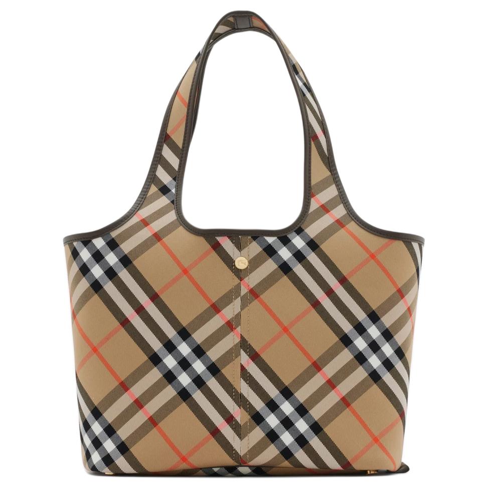 

Burberry Vintage Check Canvas Tote Bag With Gold Hardware For Daily Use Shopping Bag Set(Basic Set+Shopping Bag)