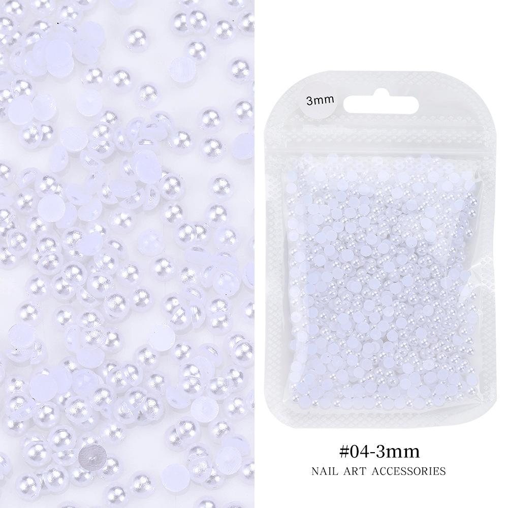 Bag Manicure Pearl Flat Bottom Pure White Abs Semi-Round Half-Sided Pearl Loose Bead Diy Manicure Highlight Half-Sided Imitation Pearl