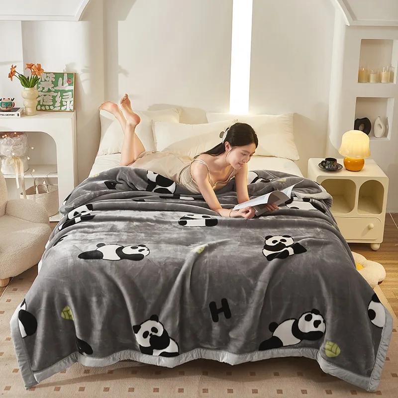 Double Layer Raschel Blankets Soft Warm Faux Fur Mink Throw Thicken Fluffy Microfiber Plush Weighted Blankets For Beds