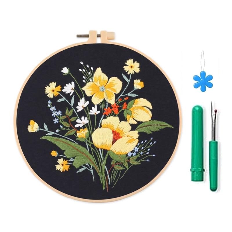 Flower Pattern Embroidery Starter Kits for Beginners Stamped Cross Stitches Tool
