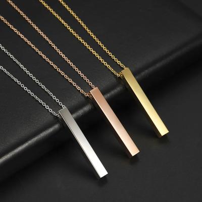 Simple Blank Wishing Bar Pendant Necklace Charm Men Women Waterproof Dangle Vertical Cuboid Stick Stainless Steel Jewelry Gift