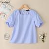 ZANZEA Women Square Collar Short Sleeve Casual Grid Print Blouse