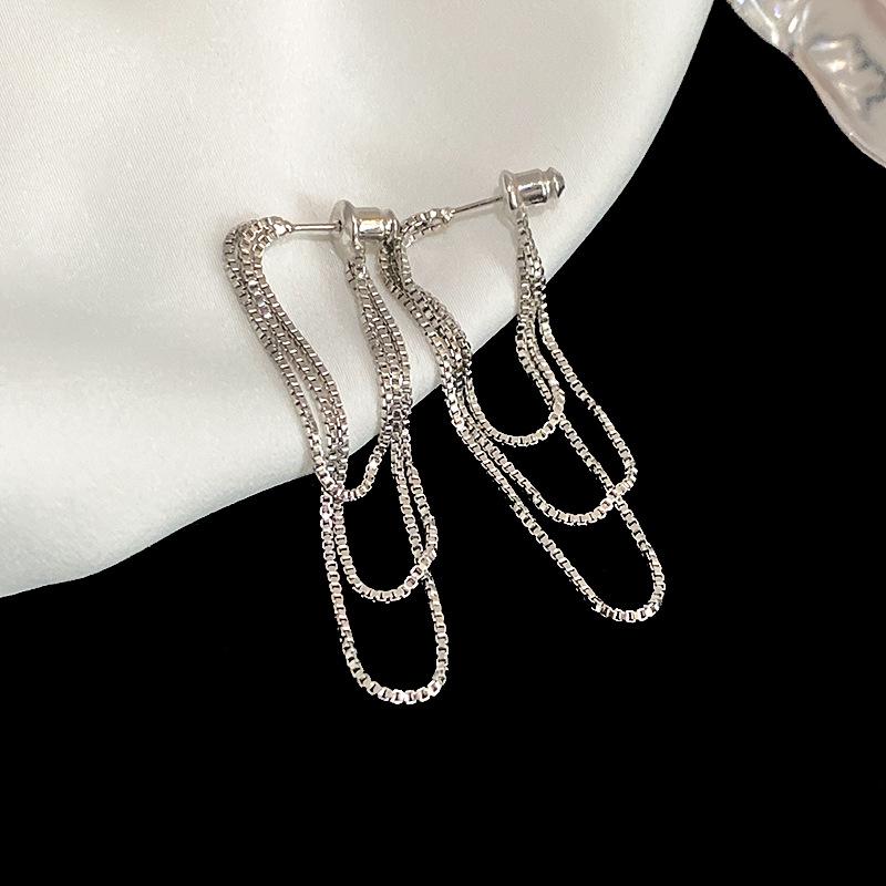 Silver Color Multi-Layer Chain Earrings Long Tassel Piercing Trend Copper Drop Earring Female Ear Accessories Gifts