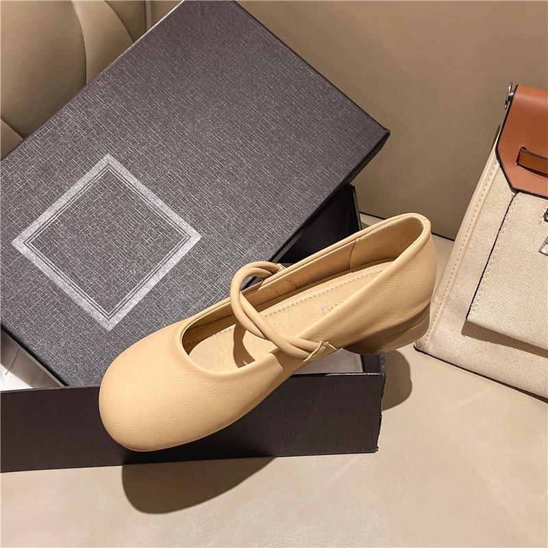 Coarse heel Mary Jane women's shoes Doudou shoes spring and summer new soft-soled lazy leather single shoes flat-soled grandma shoes