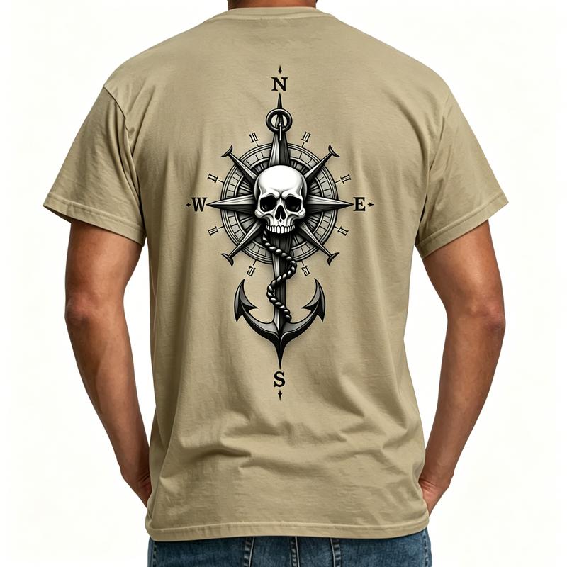 Nautical Skull Anchor Graphic Tee for Unisex Unisex Vintage Compass Print Tshirt 100 Cotton Short Sleeve Casual Summer Top