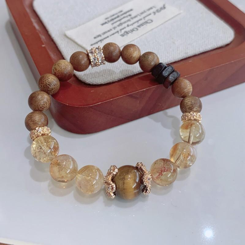Natural Agarwood Beaded Bracelet Women With Yellow Tower Crystal Handmade Design Elegant Gift Accessory Approx. 8mm beads Style 1