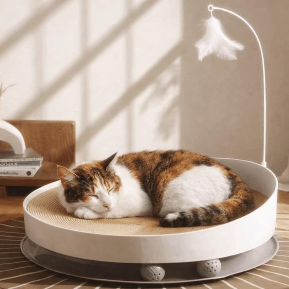 Stable Cat Scratch Board Round Teasing Cat Stick Interactive Cat Scratching Bed  Indoor Play