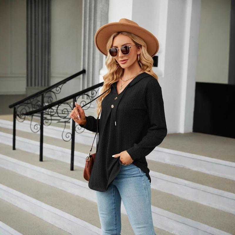 Women's Autumn and Winter New V-neck Loose Long-sleeved Hooded Sweater Jacket