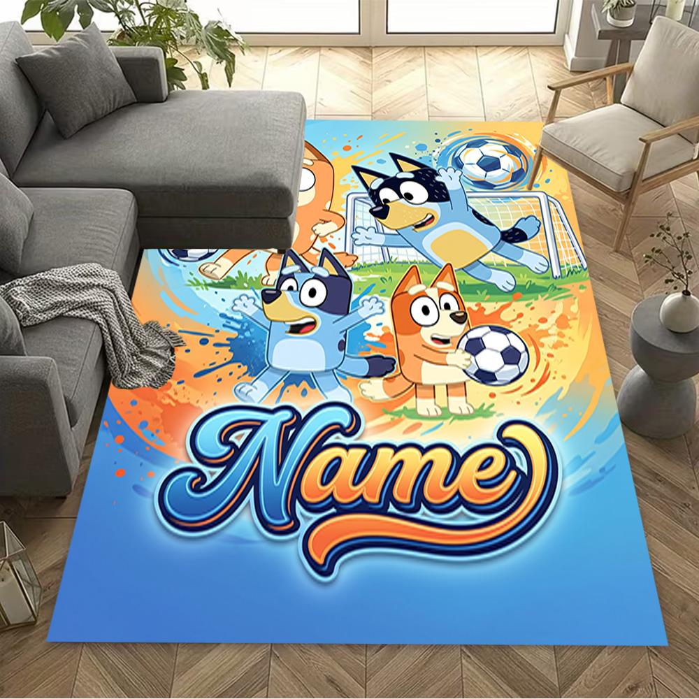 Soccer Fun Bluey Customize Your Name Floor Mat Design for Dining Room Decorate room Kitchen Study room Anti-slip Rug Anime Office Decor Spiritual Gift