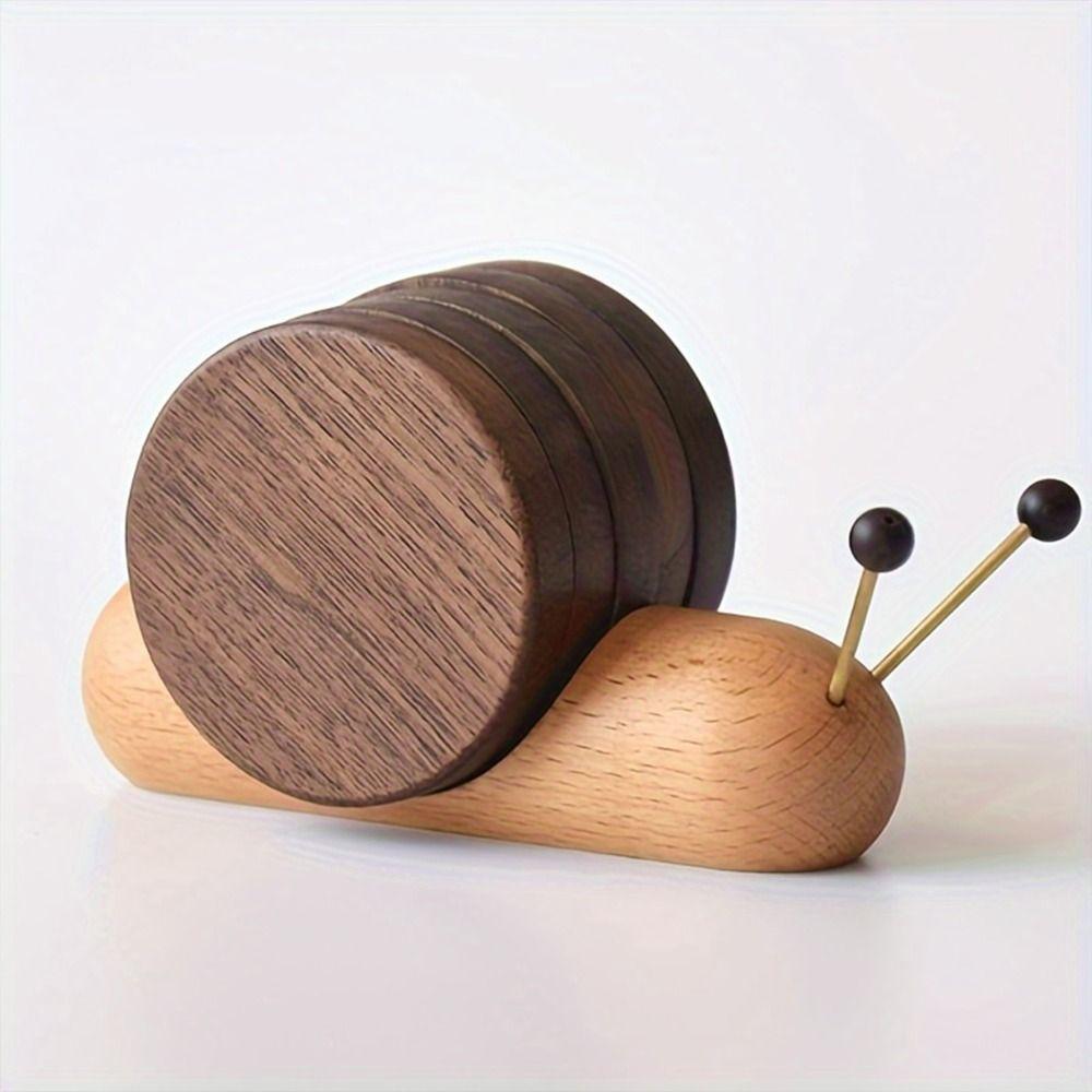 Snail Shape Tea Cup Mat Walnut Wooden Tea Tray Round Table Insulation Pad  Living Room
