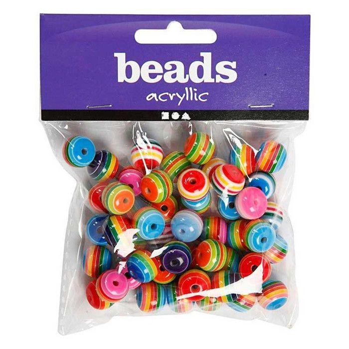 100 Striped Resin Beads Ø 12 Mm - Multicolor