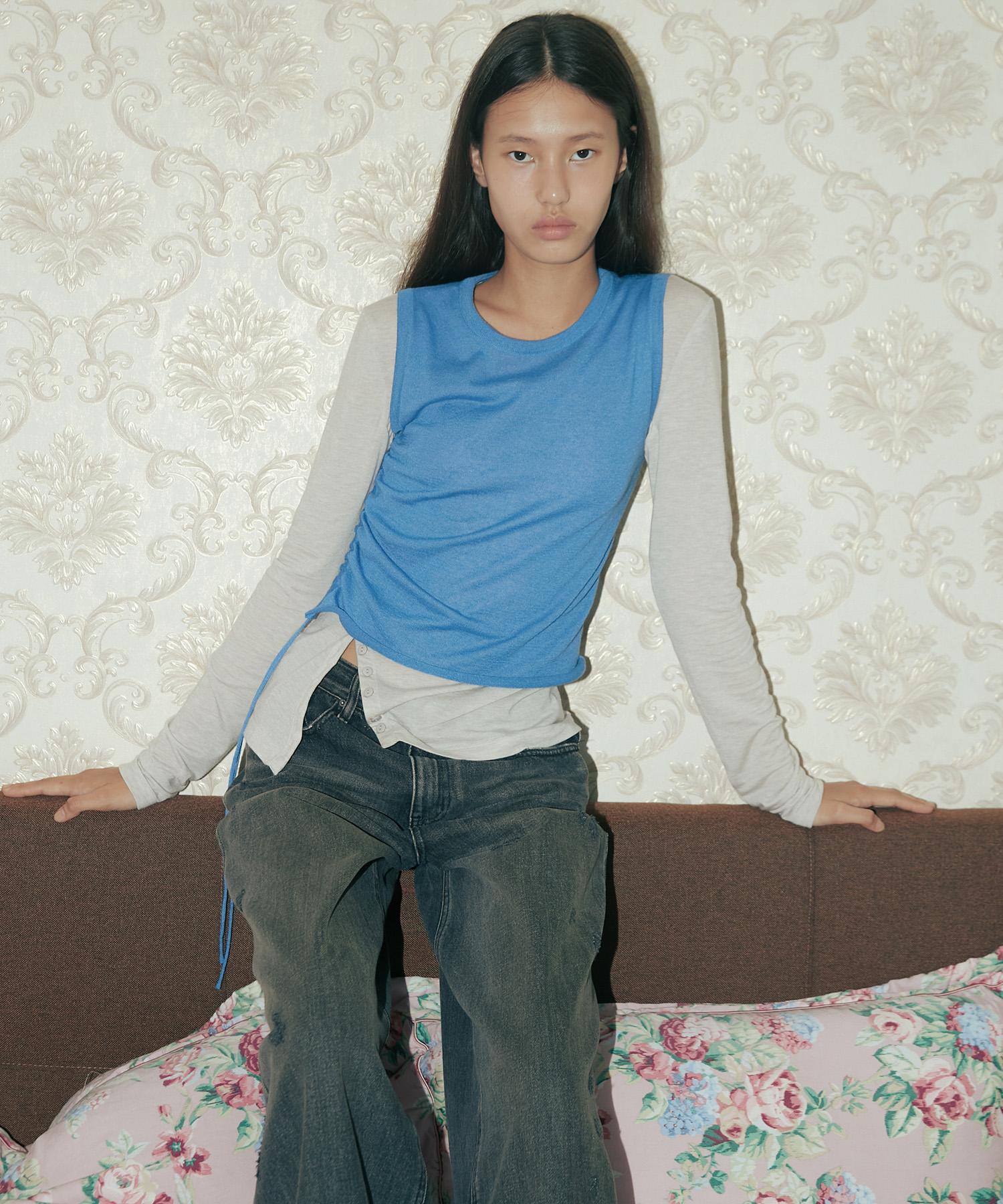 Enor Drawstring Shirring Top - Blue Blue/S