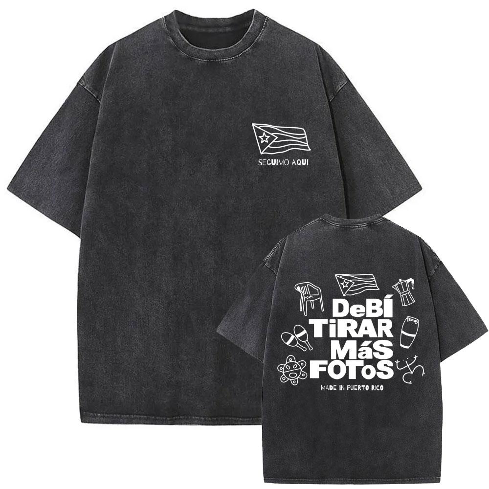 Camiseta Gráfica de Rapper Vintage Lavada Cara de Bad Bunny DeBi TiRAR MaS FOToS Impresión DTMF Camisetas Hombre Hip Hop Retro Camiseta Oversize