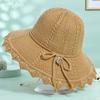 Collapsible Summer Hat for Women Beach Outdoor Straw Hat Large Brim Sunshade Bow Sun Hat