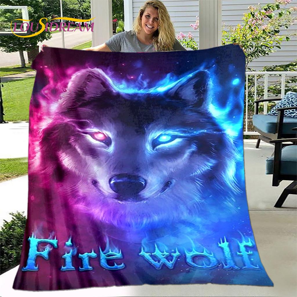 3D Wolf Spirit Fenrir Moon Dream Animal Blanket,Flannel Blanket Throw Blanket,Warm Blanket for Living Room Bedroom Beds Sofa