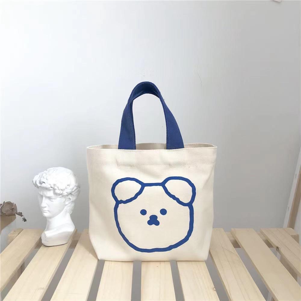 Korean Style Cute Mini Canvas Bag for Female Students - Large Capacity Bento Tote Handbag.