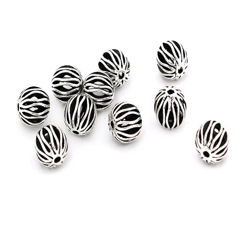 10 Piezas 10mm Plata Antigua Tibetana Metal Espaciador Perlas Bola Redonda Hueca Sueltas Para Fabricación de Joyería Pulsera DIY Collar