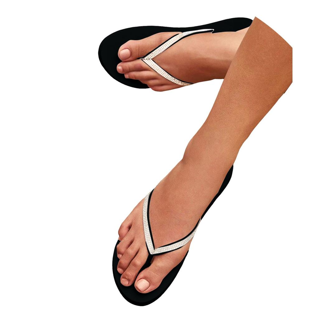 Flip Flop Damen Sommer Damen T-String Glänzend Strass Flache Hausschuhe Für Lässige Freizeitkleidung Strand Flip Flops Pantoufles Femme