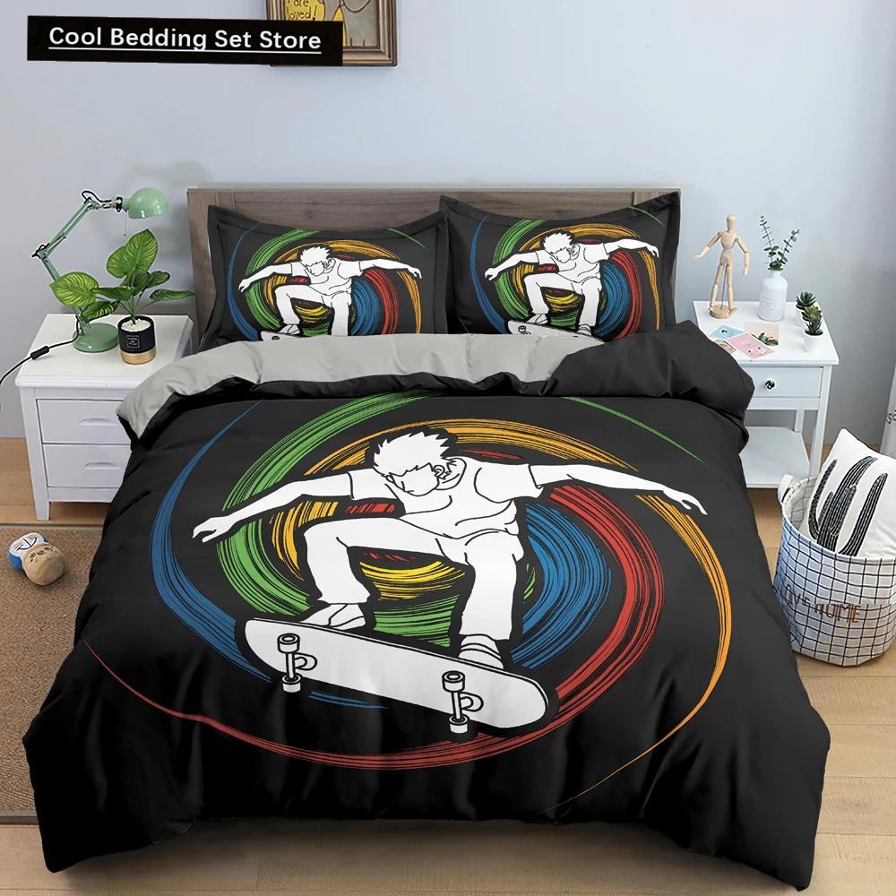 Sportspieler Königin König Bettbezug Skifahren Action Bettwäscheset Teenager Erwachsene Extremsport Weich Schwarz 2/3 Teile Polyester Bettdeckebezug