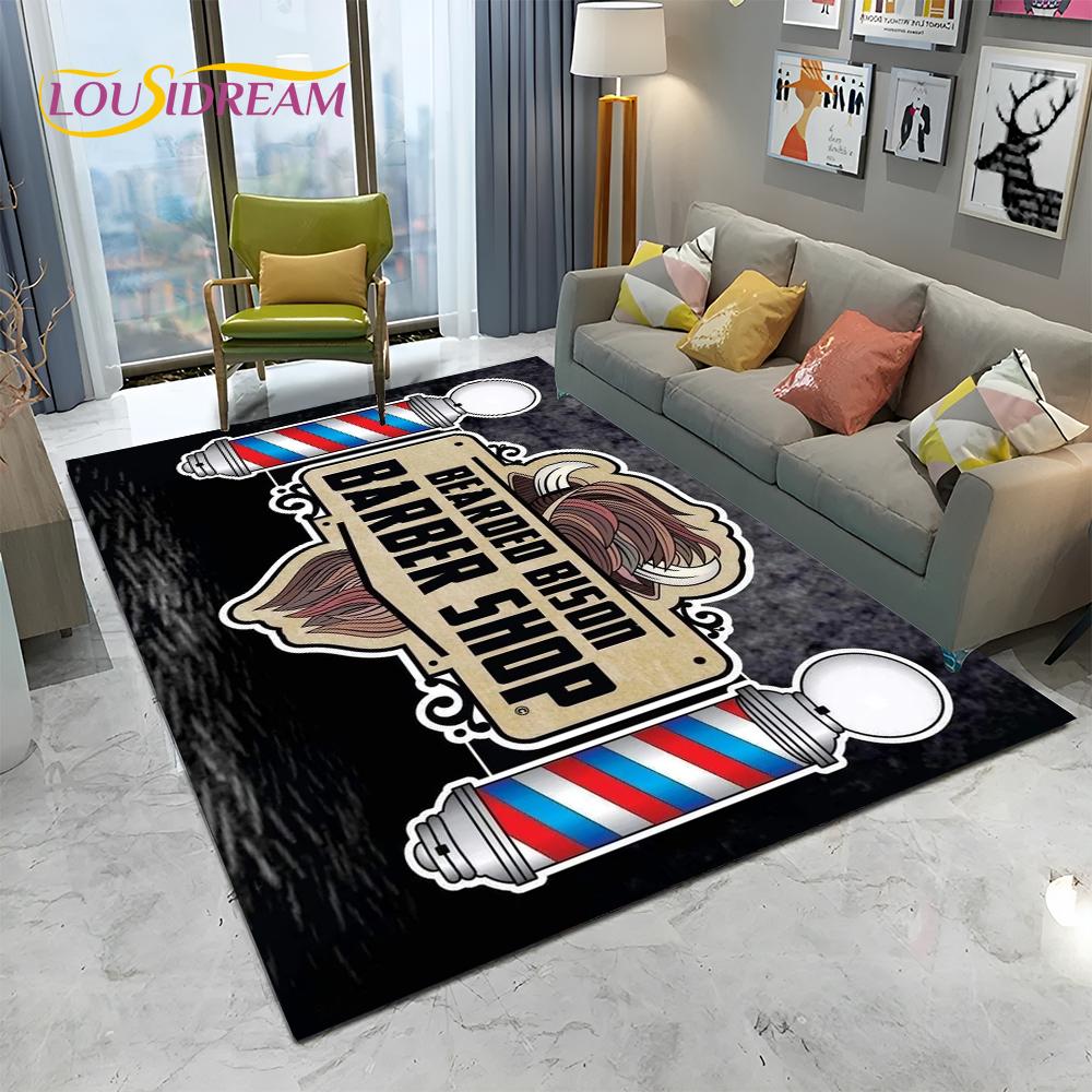 Berber Dükkanı Tabelası 3D Kurukafa Vintage HD Halı Kilim Ev Oturma Odası Yatak Odası Kanepe Paspas Dekorasyonu için, Çocuk Alan Halısı Kaymaz Zemin Matı