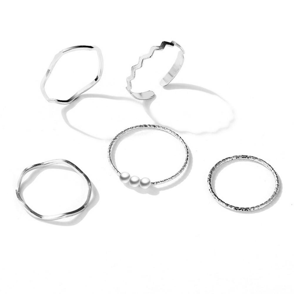 5pc Punk Metal Geometry Circular Rings Set Opening Index Finger Accessories Buckle Joint Tail Ring for Women Jewelry Gifts