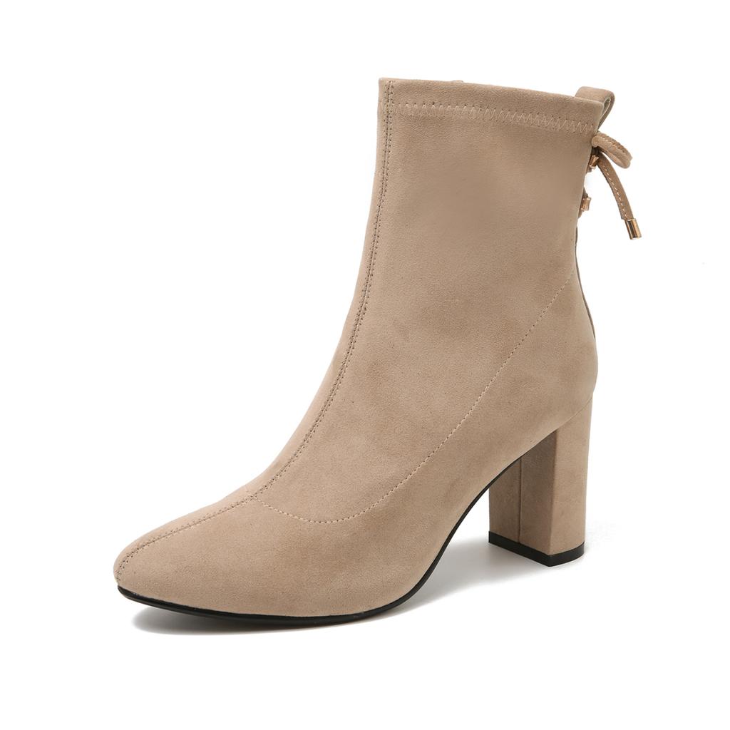 Square Toe Heeled Booties Fall/Winter 2025 Block Heel Side Zip Naked Boots In Scrub Cowhide