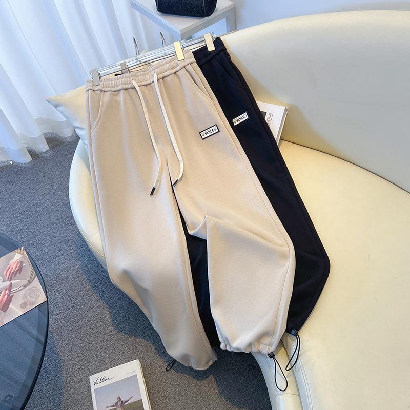 

Plus Size Women s Casual Straight-Leg Pants with Drawstring, Slimming and Versatile Trendy Long Design (Sizes up to 200XL). 6XL (suggested for 180-210 jin) бежевый