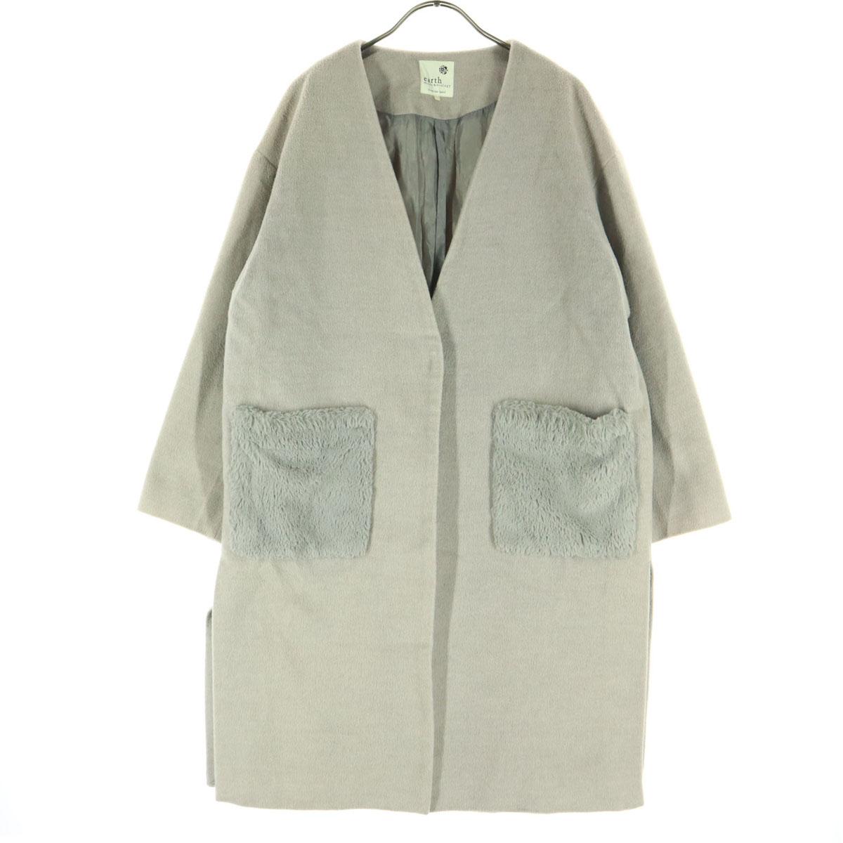 Used clothes earth music&ecology premium label earth music & ecology premium label long sleeve no collar coat F gray ladies [Used]