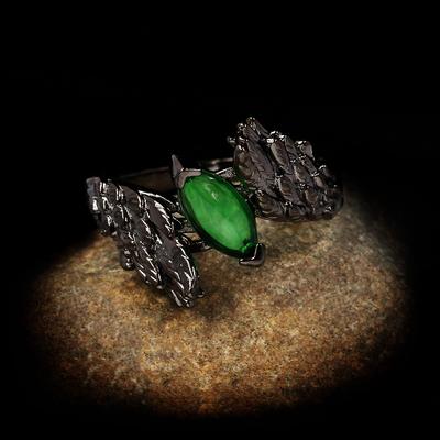 Women's Agate Inlaid Ring Egg Shaped Red Green Chalcedony Ring Ring