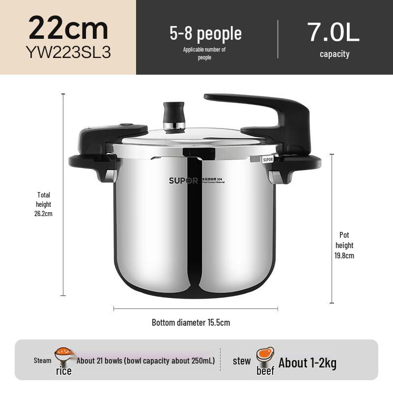 Supor 7L Stainless Steel Explosion-Proof Pressure Cooker