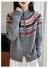 Women's Retro Zipper Wool Cardigan - Stylish Jacquard Knit for Autumn/Winter