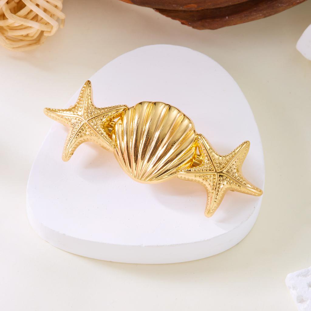 Ocean Style Gold Color Starfish Shell Conch Hair Clips For Women Beach Scallop Metal Hairpin Beach Party Daily Jewelry Decor