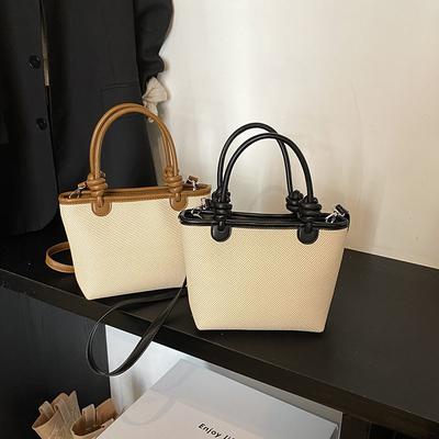 Spring and Winter Texture Simple Solid Color Vegetable Basket Bucket Bag Retro Trend Handbag Fashion Shoulder Messenger Women's Bag