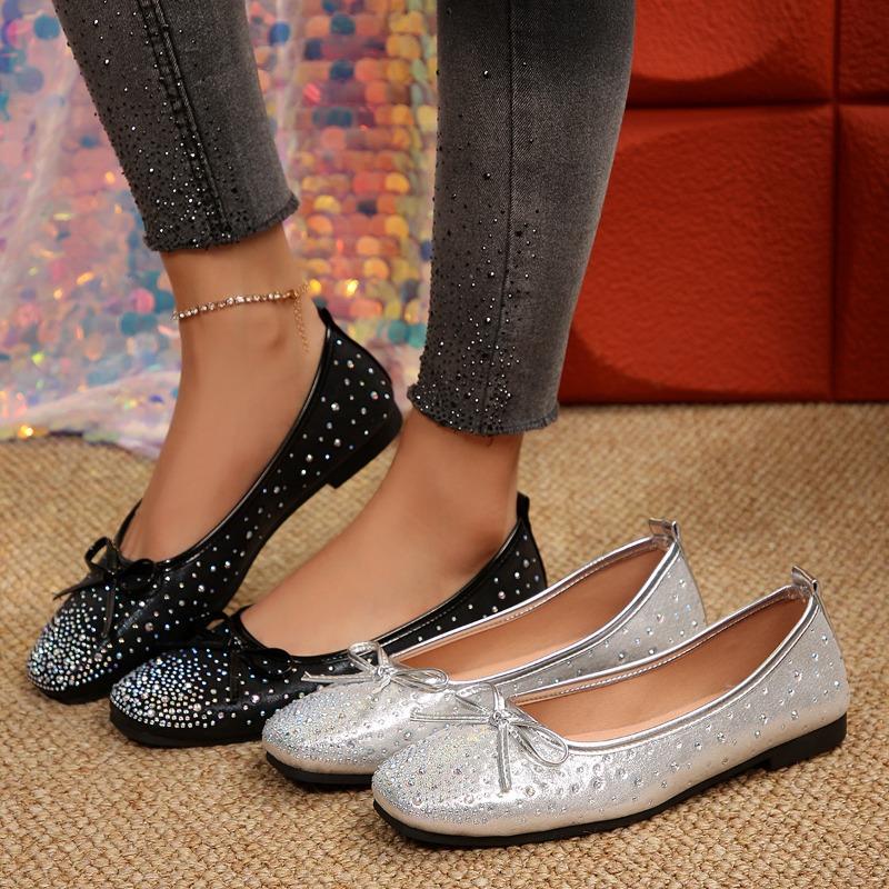 Bow Rhinestone Flat Lazy Shoes 2025 Autumn New Plus-size Pedal Beanie Shoe Woman