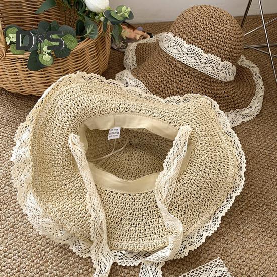 Stroh-Sonnenhut für Damen, faltbar, atmungsaktiv, größenverstellbar, Spitzenbesatz, Strandhut, Outdoor-Aktivitäten, Sport, Alltagskleidung