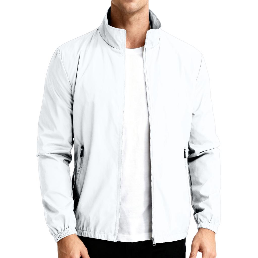 Lightweight Stand Collar Windbreaker Jacket for Men with Zipper Closure and Elastic Cuffs Casual Outerwear for Spring Fall