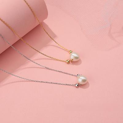 Einfache Perlenkette für Damen, Leichter Luxus, Französischer Stil, Elegantes Schlüsselbeinkettchen Halsornament