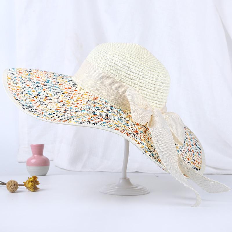Hat Women's Summer Fashion Sun Hat Shade Sunscreen Purple Line Big Brim Seaside Foldable Beach Hat