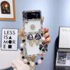 Brățară portabilă cu mărgele laser și husă de telefon cu fundiță cu diamante pentru Samsung Z Flip 5 4 3, husă transparentă de lux cu strasuri colorate