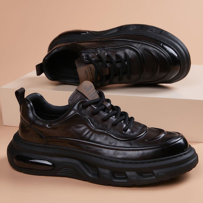 

Повседневная кожаная обувь мужская новая спортивного стиля на мягкой подошве туфли дерби молодежная универсальная британская кожа на толстой подошве увеличивающая рост мужская обувь 43