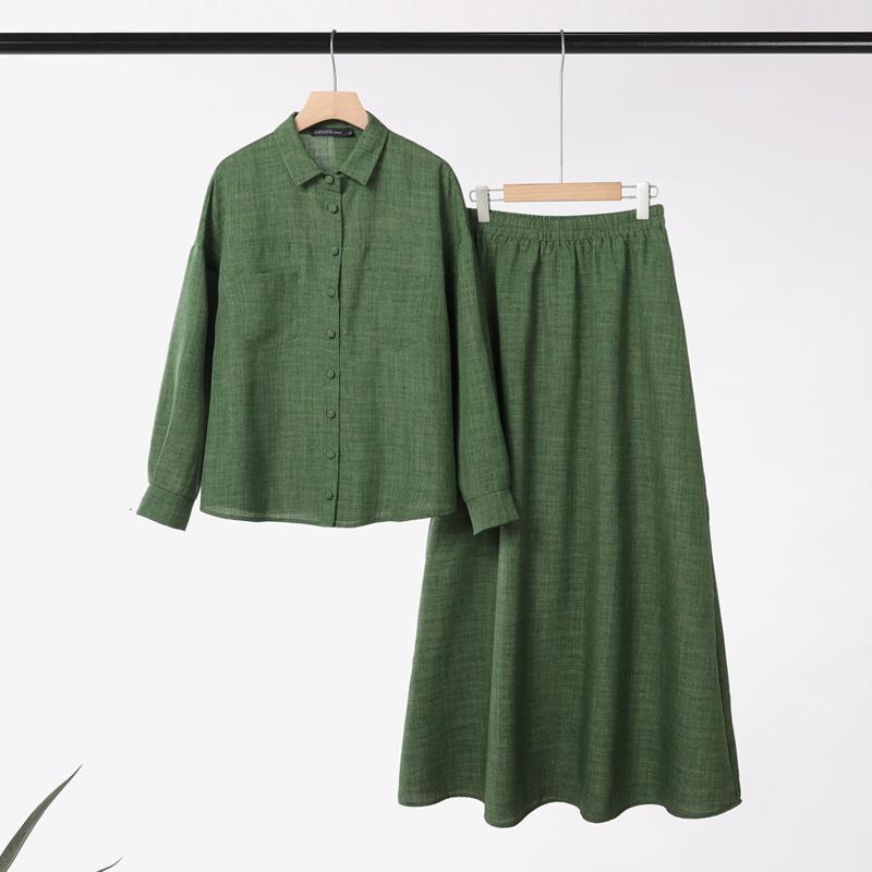 

ZANZEA Жіноча блузка з довгим рукавом та довгі спідниці Повсякденні костюми-двійки S