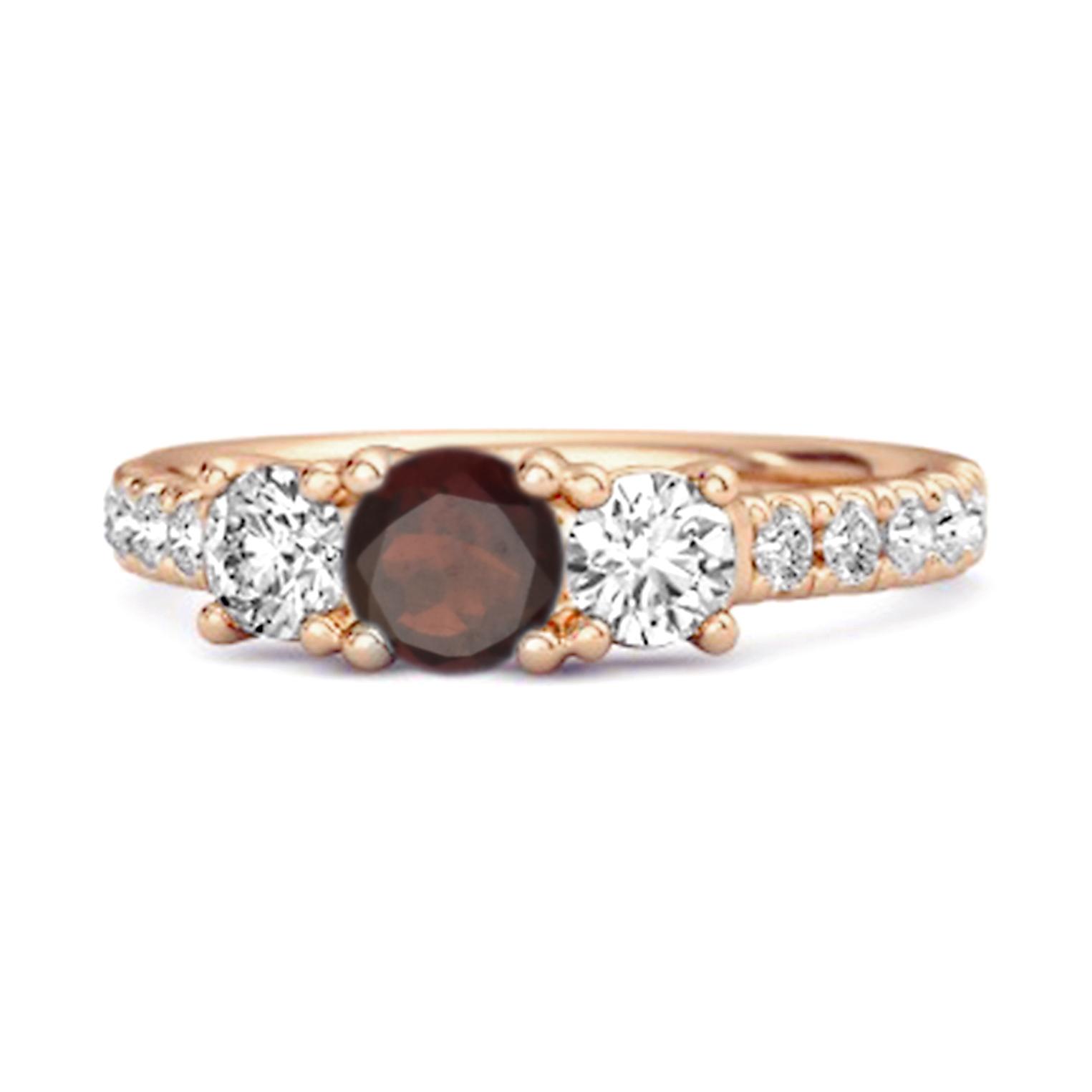 Garnet Triple Stone pave Band Ring - 925 Sterling Silver Rose Gold Vermeil 11.5
