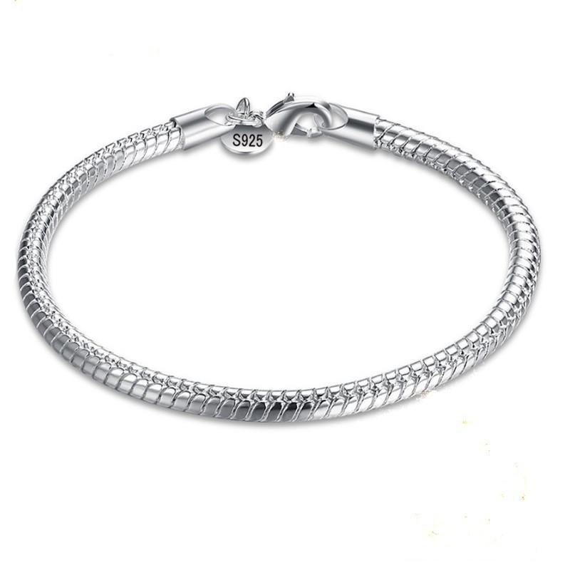Popular Jewelry Simple Silver-Plated Snake Chain Bracelet 3Mm Snake Bone Bracelet Straight Hair Bracelet